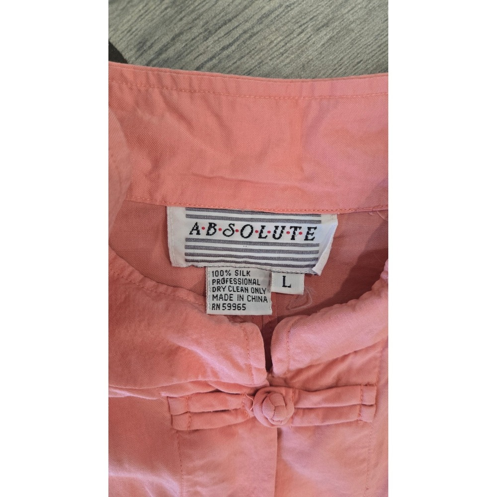 Vintage Absolute Pink 100% Silk Mandarin Collar Frog Closure Jacket Large - Picture 5 of 8